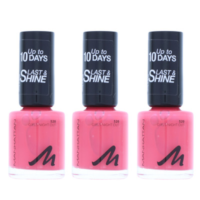 3 x Manhattan Last & Shine Nail Polish 520 Girls Night Out je 8ml Nagellack