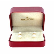 VINTAGE DESIGNER MIKIMOTO PEARL DIAMOND DANGLE DROP EARRINGS 18K YELLOW GOLD 