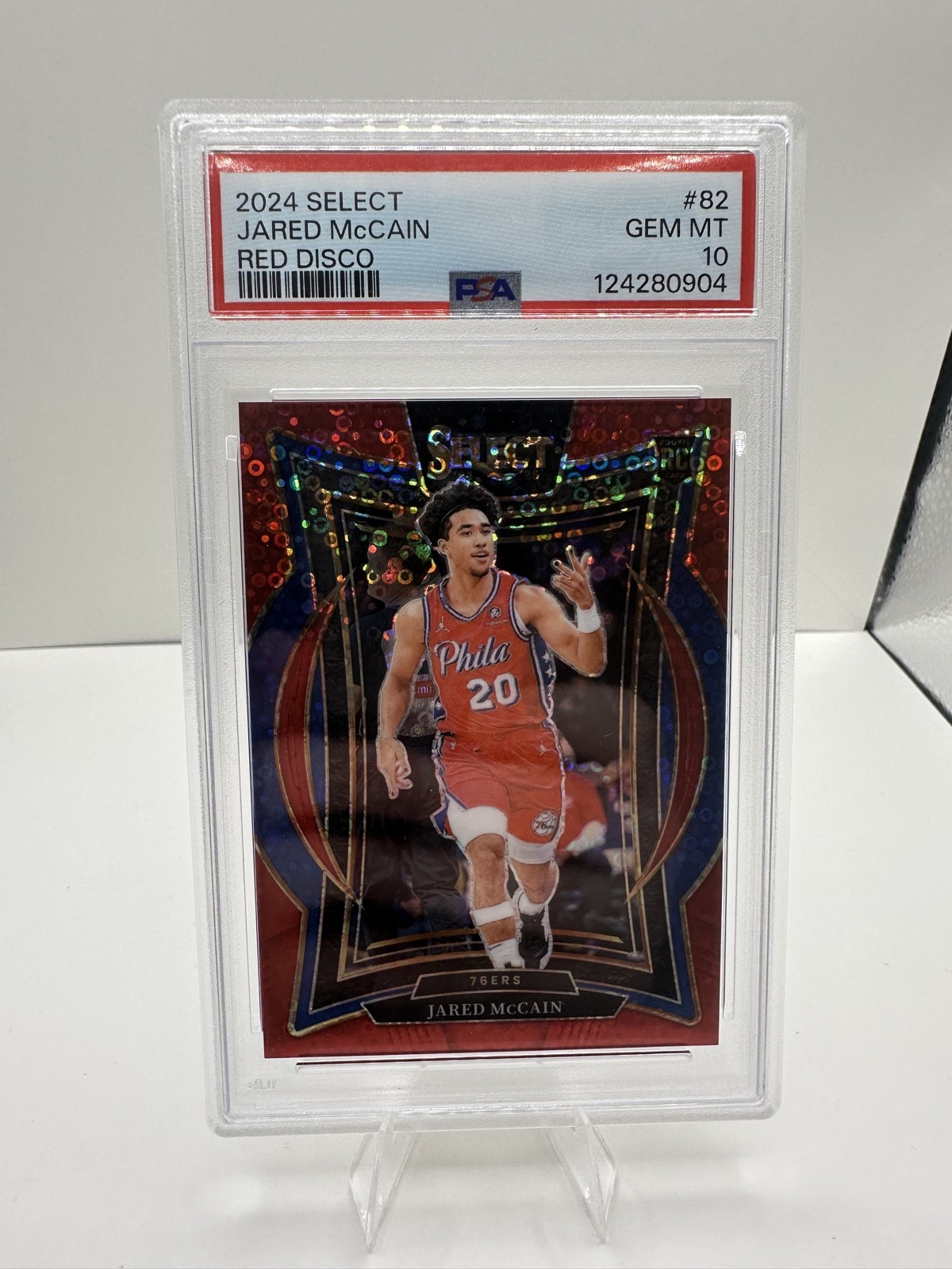 2024-25 Panini Select - Concourse Jared McCain #82 Red Disco Prizm /49 RC 76ers