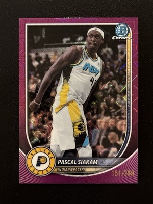 2025-26 Bowman Chrome Pascal Siakam Purple Mojo Refractor Card #/299. Pack Fresh