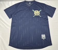 Milwaukee Brewers Baseball Jersey SS Button Navy Mesh CBS News 58 Promo Mens XL