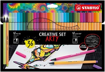 Fineliner + Premium Fibre-Tip Pen - STABILO point 88 + Pen 68 - ARTY - Pack of 3