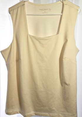 SUSAN GRAVER Essentials Women's 1X Liquid Knit Square Neck Top Antique Ivory