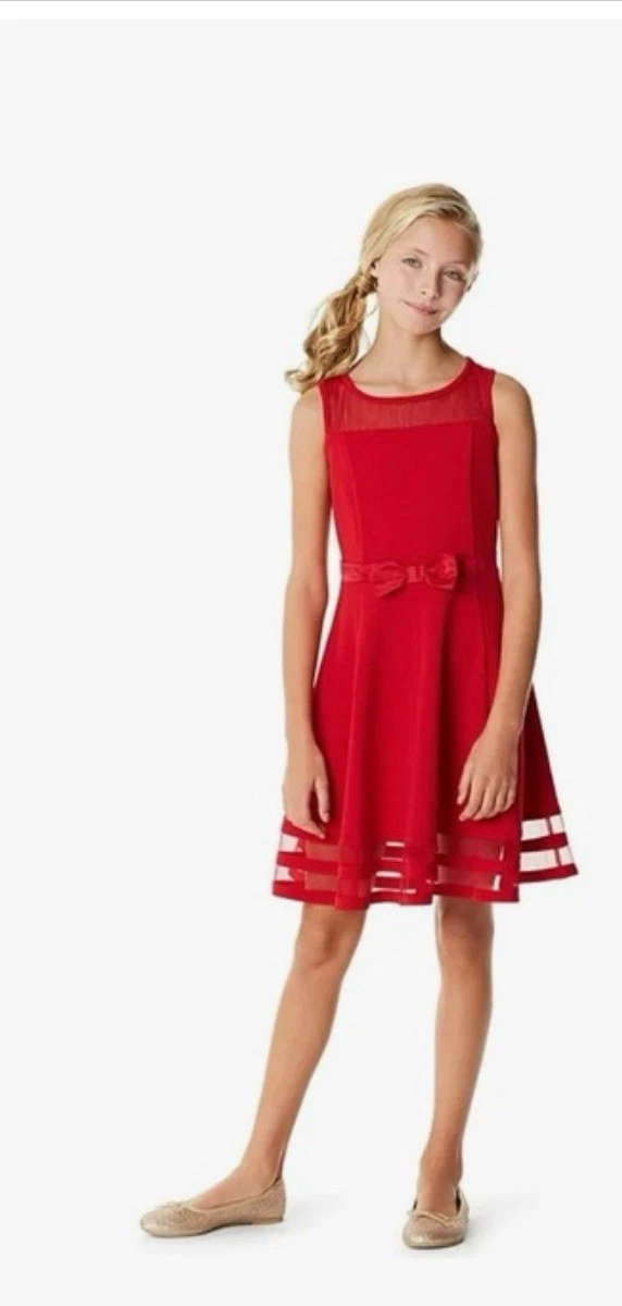 Calvin Klein Red Sleeveless Fit & Flare Satin Bow Formal Dress 4T
