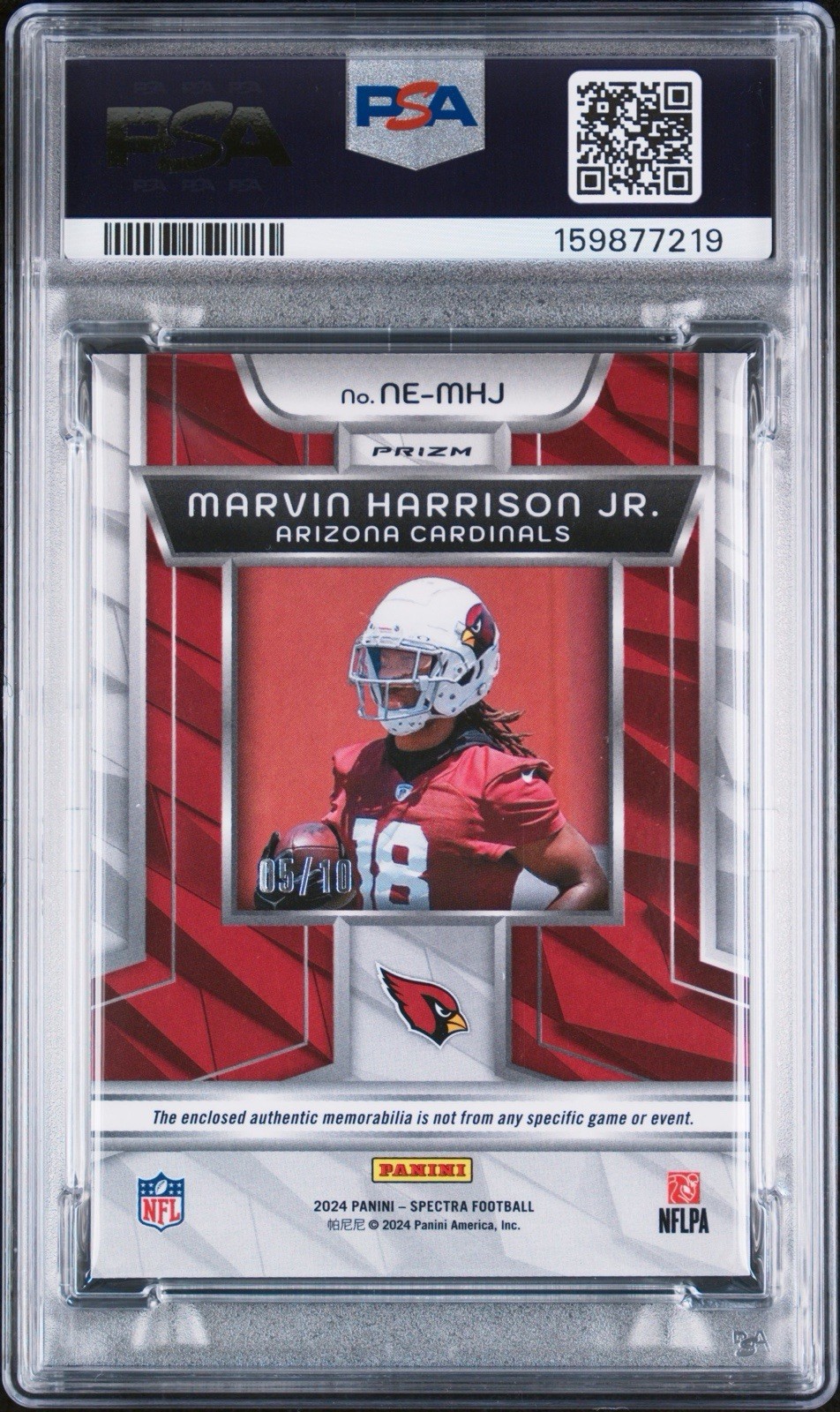 Panini 2024 Spectra Marvin Harrison Jr. Cardinals Next Era Neon Orange /10 PSA 9 view 2