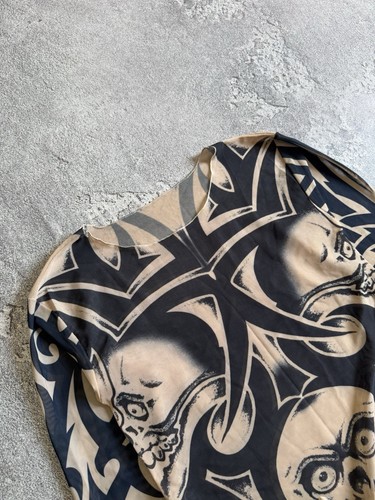 Printed Skull💀 Tattoo Mesh LongSleeve Style Jean Paul Gaultier / Save The Queen - Picture 3 of 14