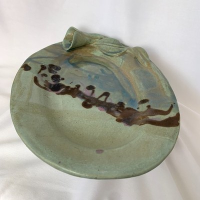 Studio Pottery Calla Lily Oval Serving Platter Artisan Drip Glaze 3D Flower