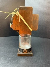 VTG Jan Barboglio House Blessing Iron Cross Candle Holder 8" Tabletop or Hang