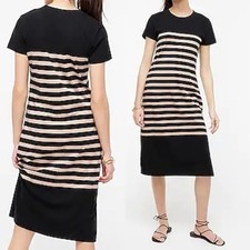 J. Crew T-Shirt Dress in Stripe Midi Black Taupe Sz S