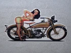 VINTAGE HARLEY DAVIDSON MOTORCYCLE WOMAN 12" METAL GASOLINE OIL MOTOR CYCLE SIGN
