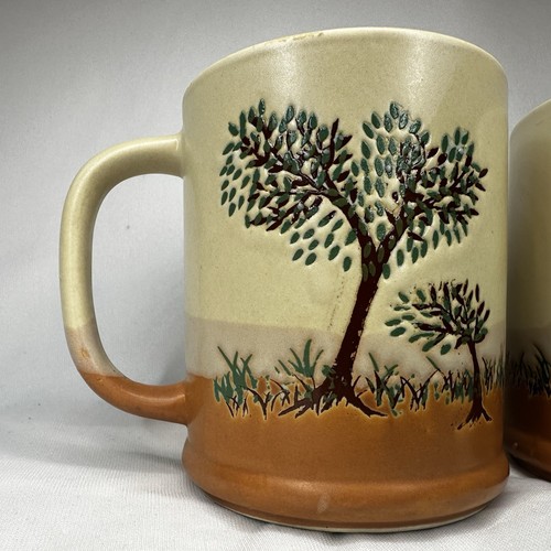 Vintage Clayhr Mind Coffee Mug Pair Hand Painted Trees Art Pottery Made in Japan - Picture 5 of 14