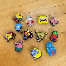 12 Crocs Clogs PVC Charms, SpongeBob Square Pants Jibbitz Style Plug Shoe Charms