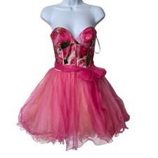 Sherri Hill Y2K  VTG  Bright Pink Floral Silk Tulle Tutu Prom Dress Size 4