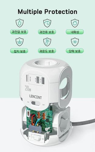 Striscia di Alimentazione Flat EU Plug Cube con Prese 4AC +2 USB+ 1Type C Ricarica Rapida 2M - Foto 14 di 18