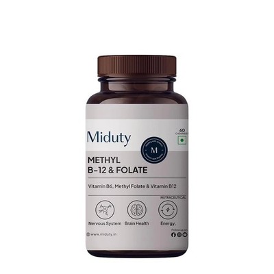 Miduty Vitamin B12 Folat - Active Methylcobalamin - Bioactive B-Complex - 60N