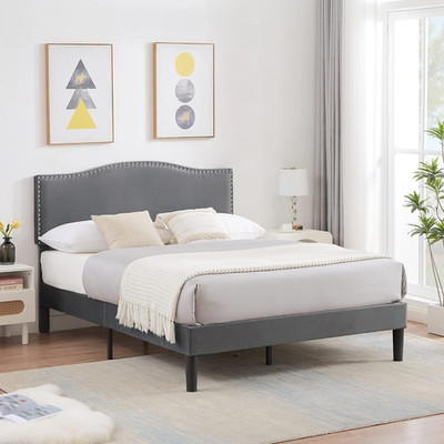 Adjustable Dark Grey Full Bed Frame with Heavy-Duty Support and Easy Assembly