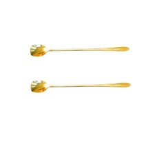 2 PCS Long Handle Square Head Coffee Spoon Stainless Dessert Stirrer Gold Tool