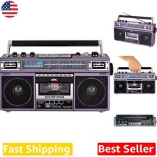 Purple J-220BT Boombox: Bluetooth Cassette MP3 Converter, 4-Band Radio, Recorder