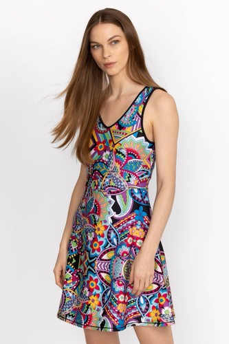 JOHNNY WAS BEE ACTIVE SCOOP BACK FIT AND FLARE TENNIS DRESS COLORFULL FLORAL M