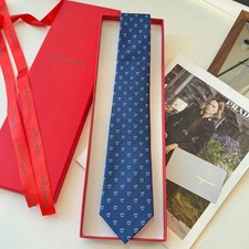 Men Ferragamo Royal Blue Allover Gancini Silk Tie Full Original Red Gift Box Set