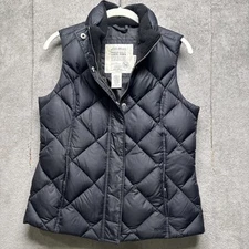 Eddie Bauer Down Puffer Vest Mens S Black EB700 Quilted Pockets Snap Packable