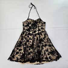 Shein Black Floral Mesh Dress Womens Medium Lace Up Halter Mini