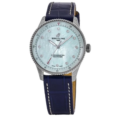 New Breitling Navitimer 32 Blue Mother of Pearl Women's Watch A77320171C1P1