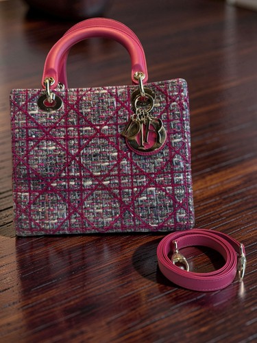 Dior Lady Dior Limited Tweed Heavy Yarn Sequin Knit Bag