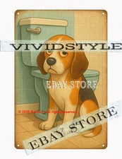 metal tin sign Dog Bathroom Sitting Funny Pet plaque