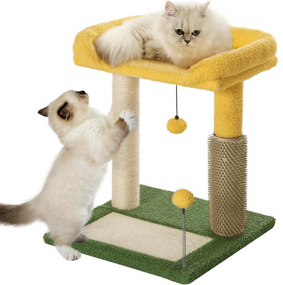 Made4Pets Small Cat Tree Tower, Cat Scratching Post 4-In-1 with Cat Self Groomer