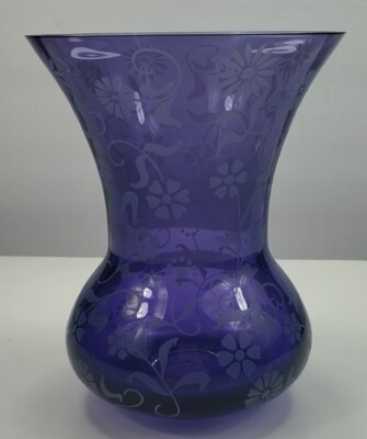 FTD Purple Glass Daisy Lavender Etched Flower Vase Vintage 5.5'' Tall
