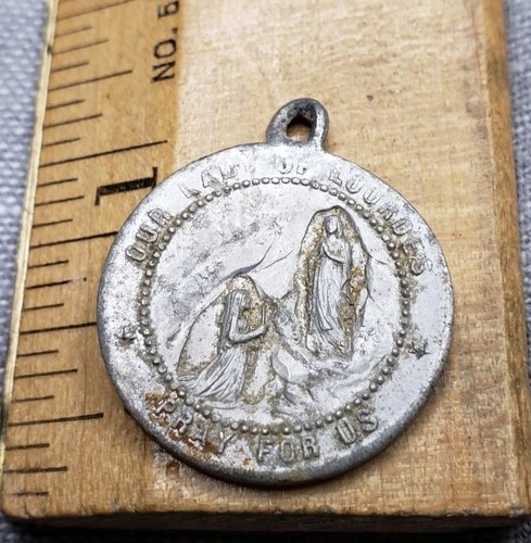 Vintage Pendant Medal Our Lady Of Lourdes Father Cox Pittsburgh PA H58