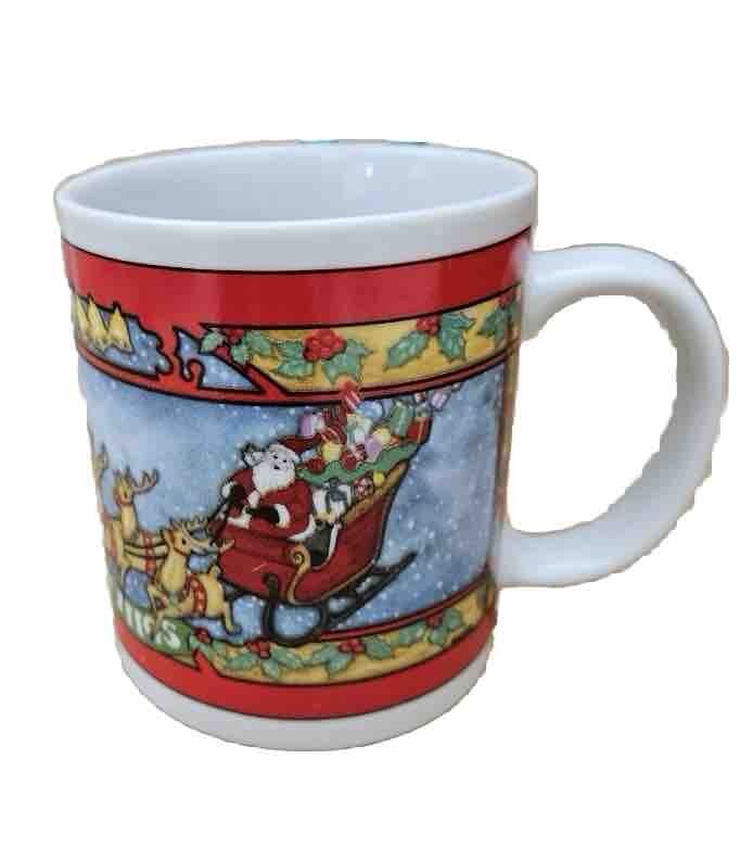 Santa Claus & Reindeer Christmas Cup Mug Seasons Greetings 1994 Collection