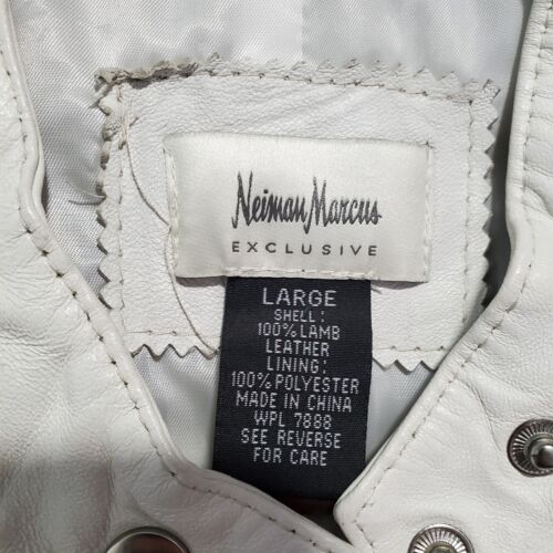 Neiman Marcus White Leather Zip Front Biker Womens Jacket Size Large - Picture 3 of 8