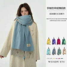 Unisex Winter Warm Soft Thick Tassel Scarf Faux Cashmere Feel Long Shawl Wrap