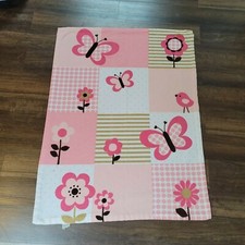 Carters Fleece Baby Girl Blanket Pink Tan Brown Butterfly Flower Bird Dot Stripe