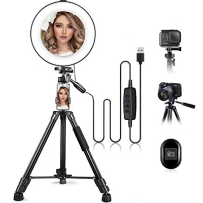 10'' ring light with stand and phone holder, hqoon upgraded led selfie ringlight 
