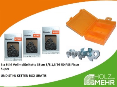 Stihl Sägeketten STIHL Vollmeißelkette 35cm – Picco Super, 3/8 Zoll, 1,3 Mm, 50 Glieder Für Motorsägen Kettenfeile Stihl