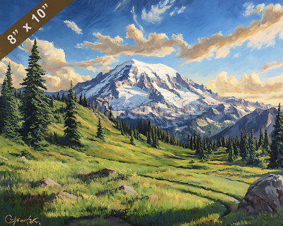 Mount Rainier with clear day oil painting 8x10 Print