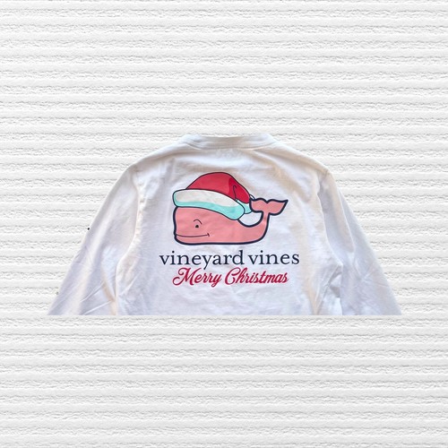 Vineyard Vines Boys Girls Christmas Whale T-Shirt White Long Sleeve Sz M (10-12) - Picture 7 of 11