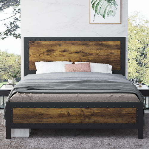 Full Size Bed Frame Platform With, Wooden Full Size Bed Frame With Headboard