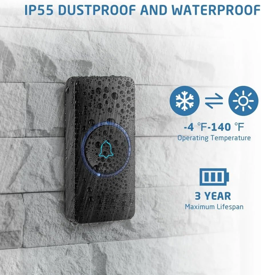 AVANTEK Funkklingel Türklingel Funk Große Reichweite Aussen Wasserdicht Haustür - Bild 3 von 4
