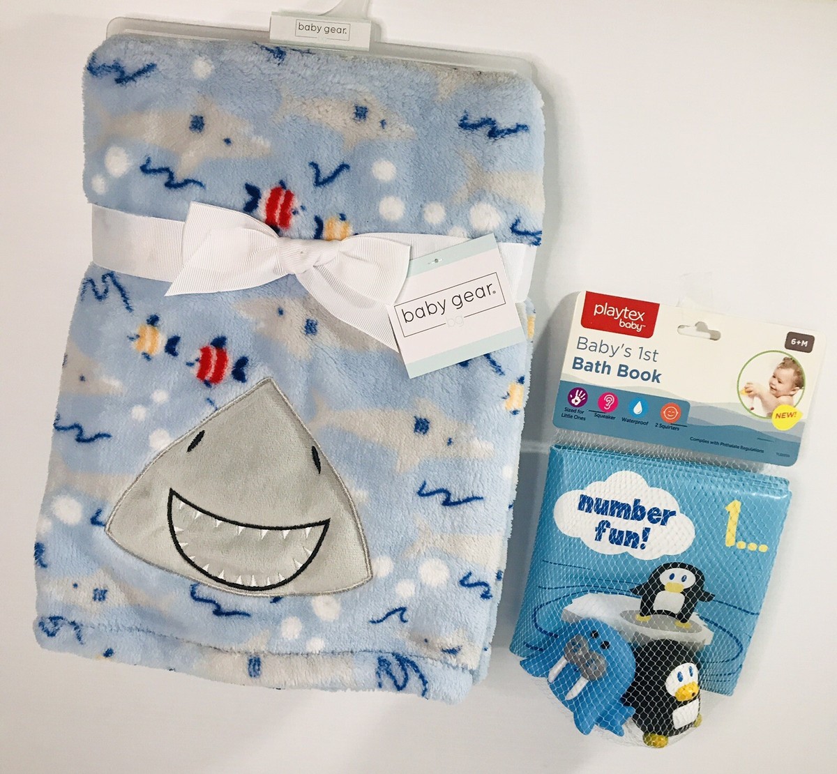 Boys Baby Gear Blue Shark Baby Blanket PLAYTEX BABY Bath Book
