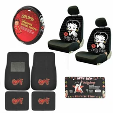 10pc Betty Boop Kiss Car Front Back Floor Mats Seat Covers Steering Wheel Cover