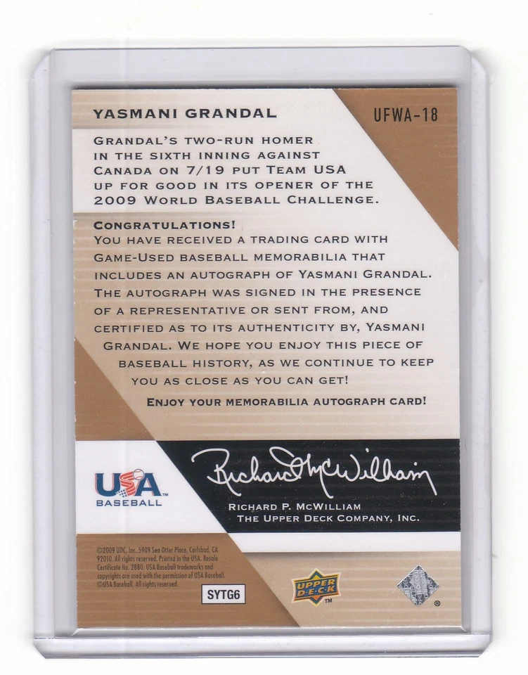 2009 Upper Deck USA National Team Future Watch Jersey Auto Yasmani Grandal /799 - Image 2 of 2