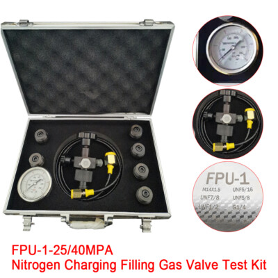 FPU-1-25 Hydraulic Accumulator Nitrogen Charging Filling Gas Valve Test Kit 7in1