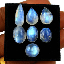 7 Pcs Natural Rainbow Moonstone High Quality 11.2mm-18mm Cabochon Gemstones Lot