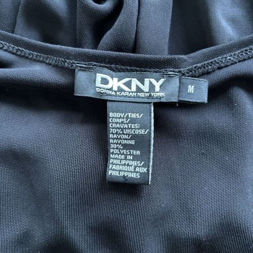 DKNY Donna Karan VTG 90s Jersey Knit Black Midi Dress-Belted-V-Neck-M - Picture 4 of 4