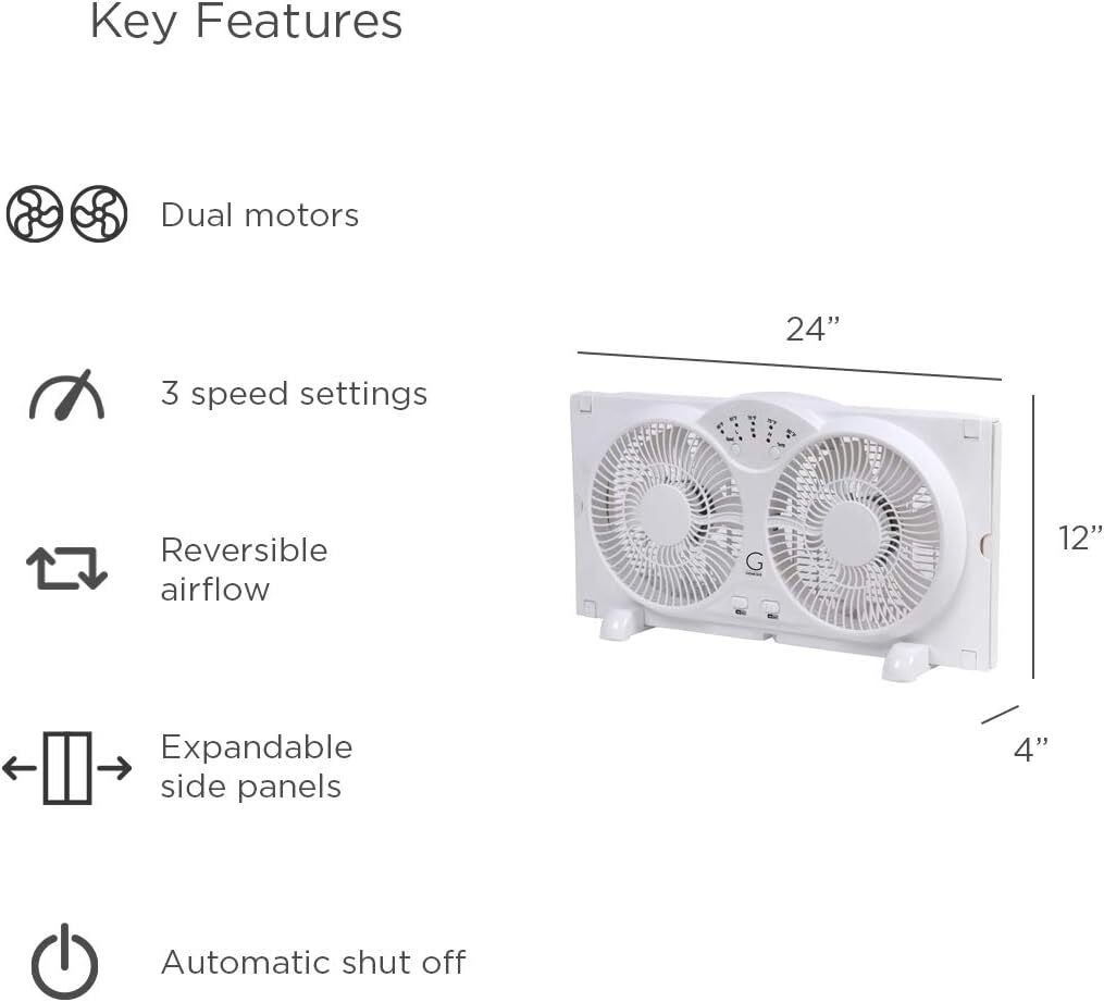 Twin Window Fan 3Speed Expandable Dual Window Fan Reversible Airflow