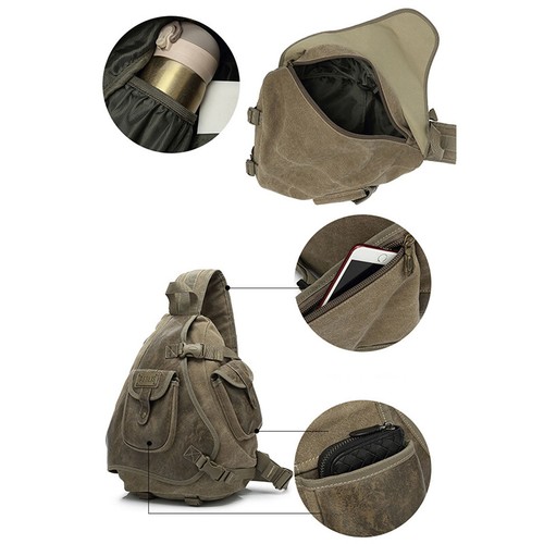 Herren Vintage Schultertasche Schlinge Umhängetasche Brust Canvas Reise Outdoor Rucksack - Bild 4 von 21